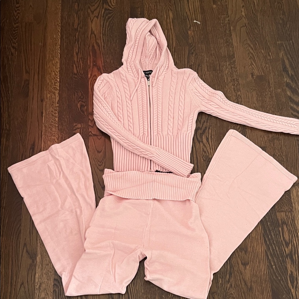 Urban Heritage Pink Knit Leggings and Hoodie Set